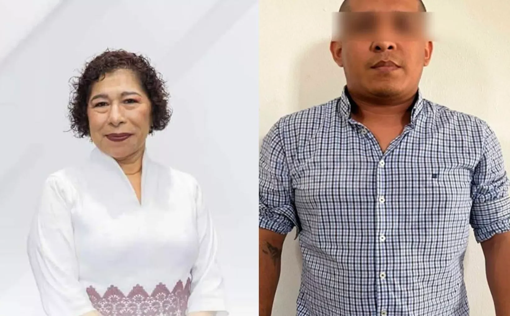 A woman on the left wearing a traditional white blouse with a pink patterned bottom, smiling, and a man on the right in a blue checkered shirt, standing with a neutral expression.$# CAPTION