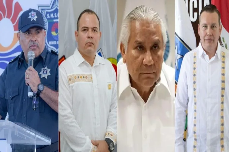 A collage of four male officials in white attire, each representing authority and community engagement in their respective regions.