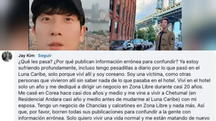 A split image of a man speaking about his experiences with misinformation, alongside a view of a cityscape and a bridge in the background. The man appears concerned and is in a casual setting. Text overlay contains his personal message regarding the struggles he faces due to false information.$# CAPTION