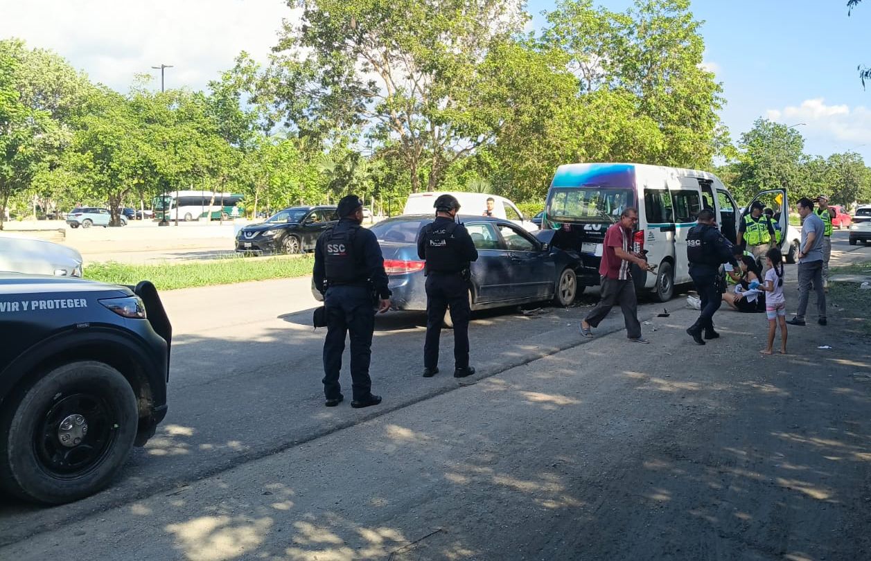a traffic accident with police officers and bystanders on the road