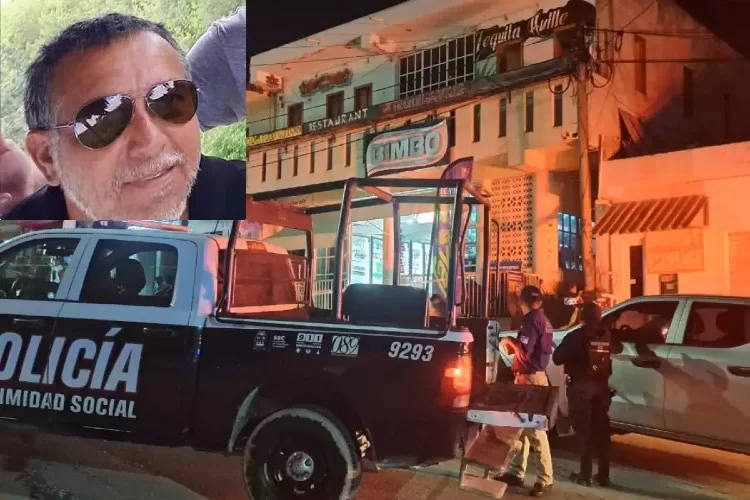 A police truck parked outside a restaurant with police officers engaged in an activity; a portrait of a man wearing sunglasses is superimposed in the corner of the image.$#$ CAPTION