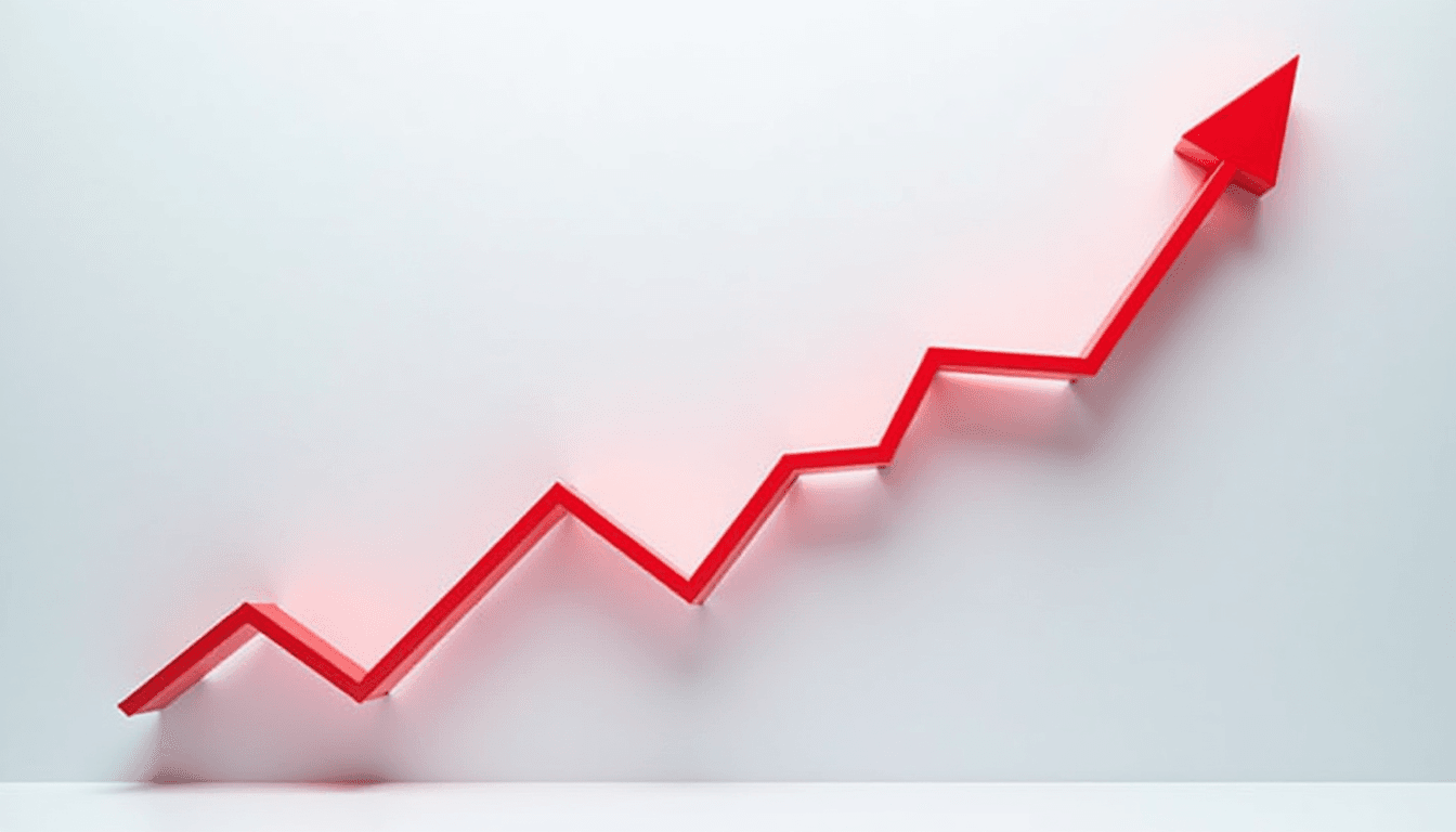 a red arrow graph illustrating a positive growth trend on a white background