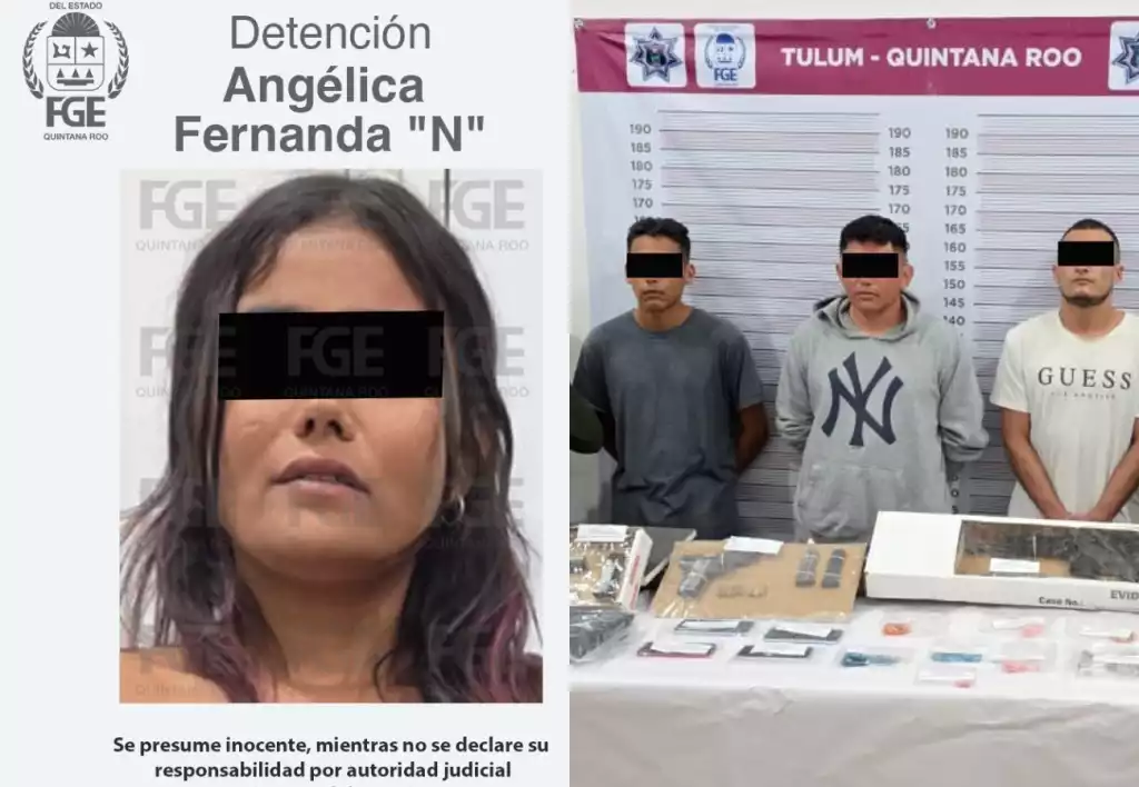 Image showing the arrest of individuals in Tulum with displayed evidence and identification documents