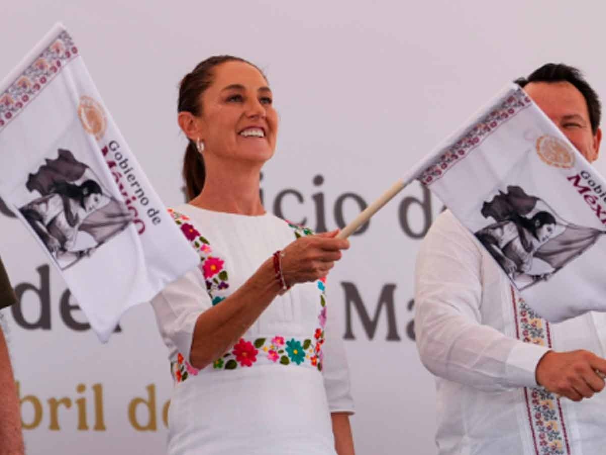 President Claudia Sheinbaum speaking about the Maya cargo train project