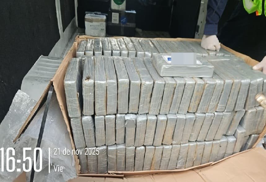 Authorities display seized cocaine packages at Mexico City International Airport