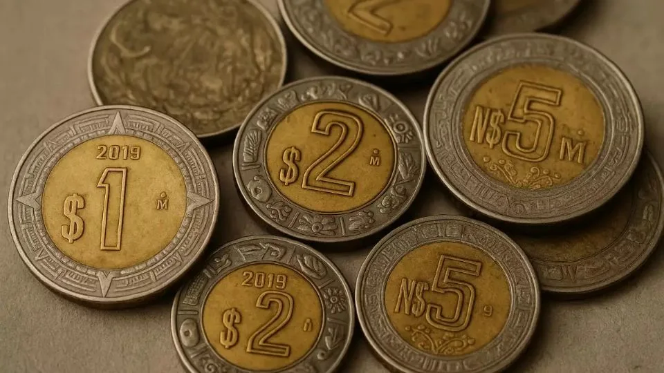 a variety of coins including one dollar two dollar and five dollar denominations on a surface