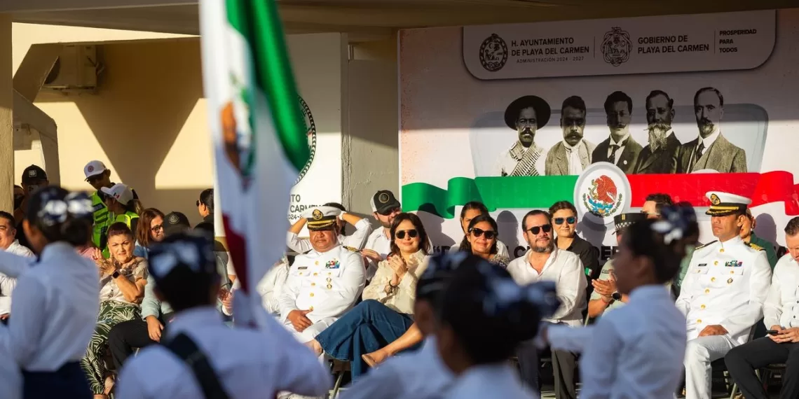 Civic-sports parade in Playa del Carmen for 115th anniversary of Mexican Revolution