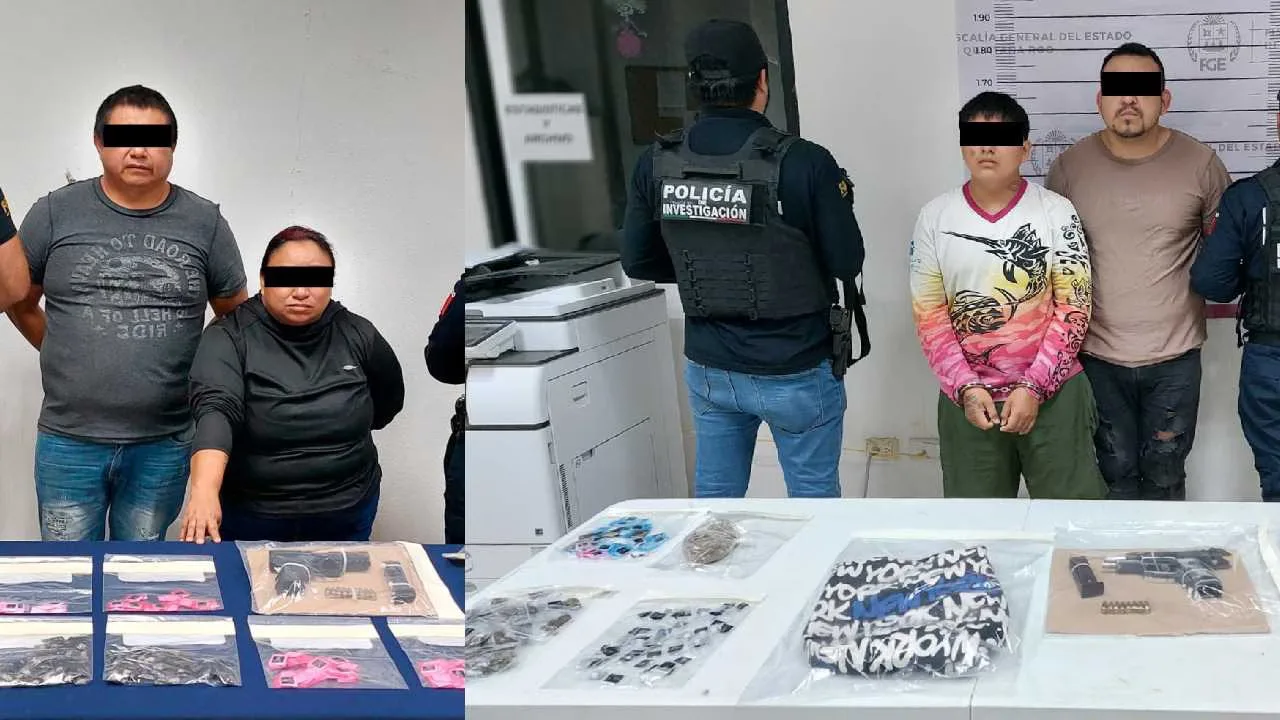 individuals arrested by police with evidence laid out on a table-10112025
