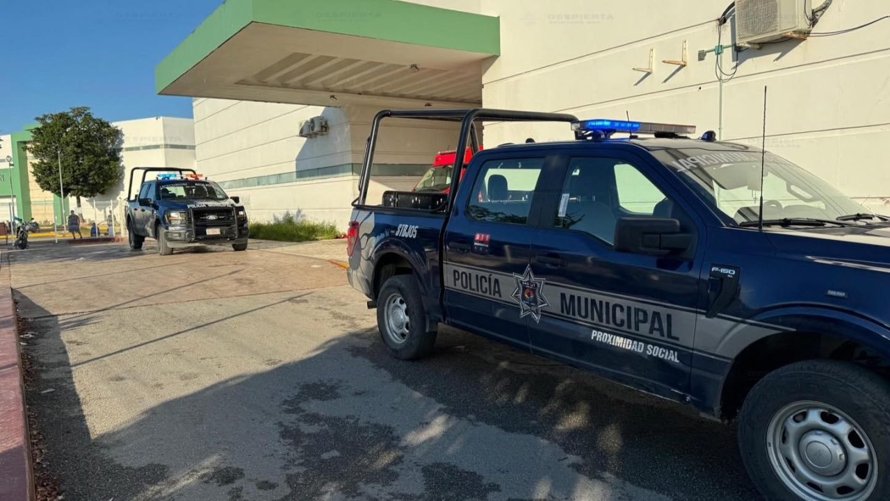 Two police vehicles parked on a street, with a building in the background and trees nearby.