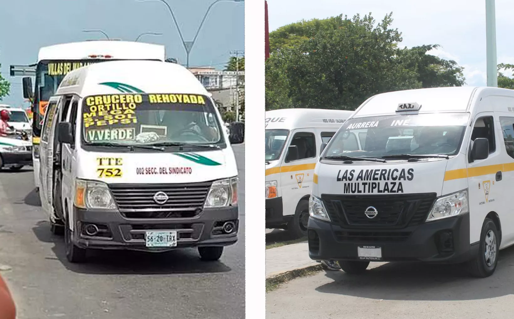 Public transport combis operating in Quintana Roo streets