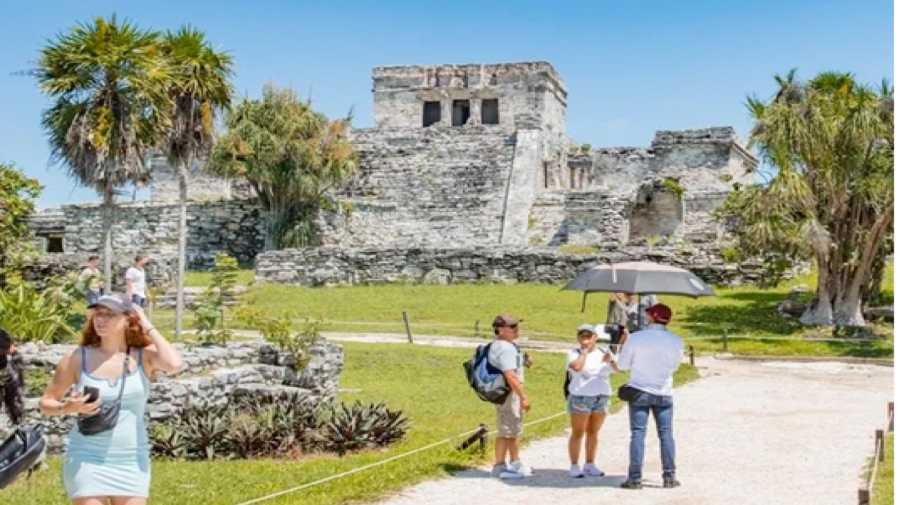 Aerial view of the Tulum archaeological site in Mexico