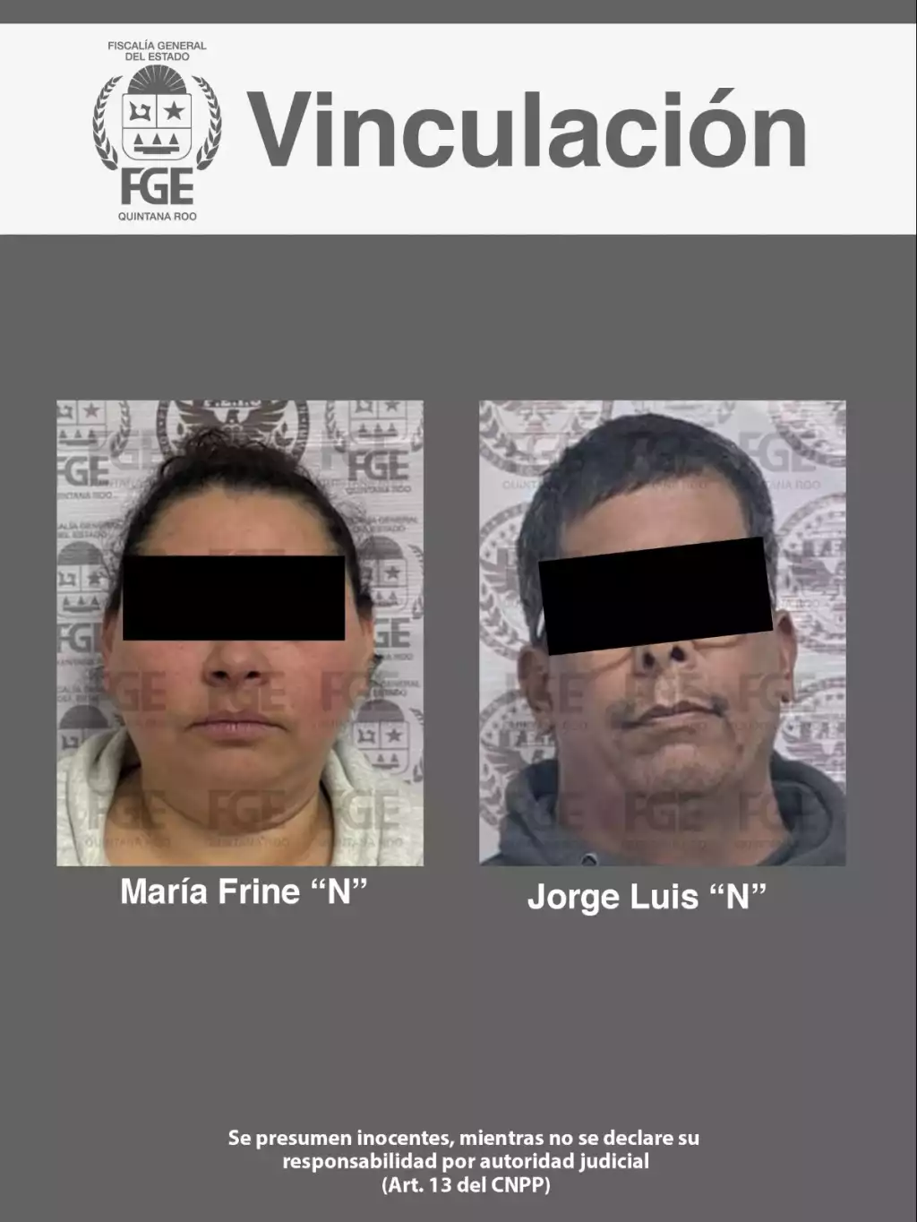 Two individuals are shown in a photo with obscured identities related to legal proceedings in Quintana Roo Mexico