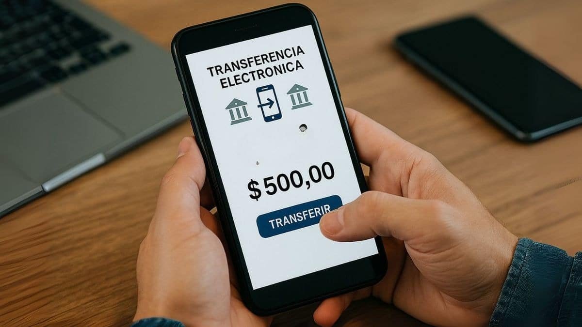 Illustration showing mobile banking app with transfer block warning