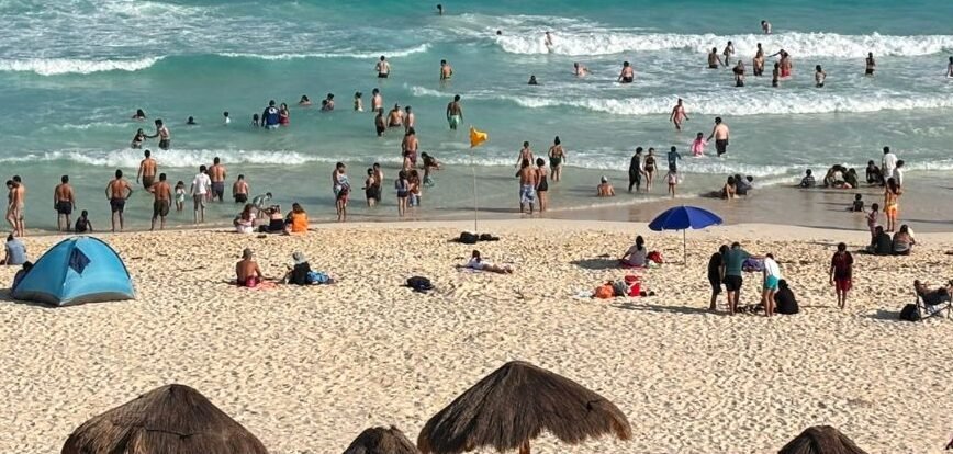 Cancun coastline showing beach erosion areas