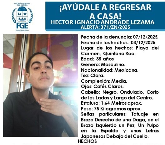 Photo related to the disappearance of chef Hector Ignacio Andrade Lezama in Quintana Roo, Mexico.