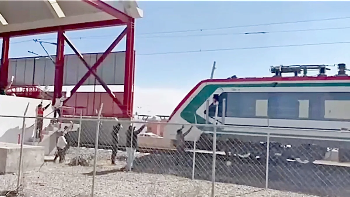 Mexican President Claudia Sheinbaum during protest at AIFA train station