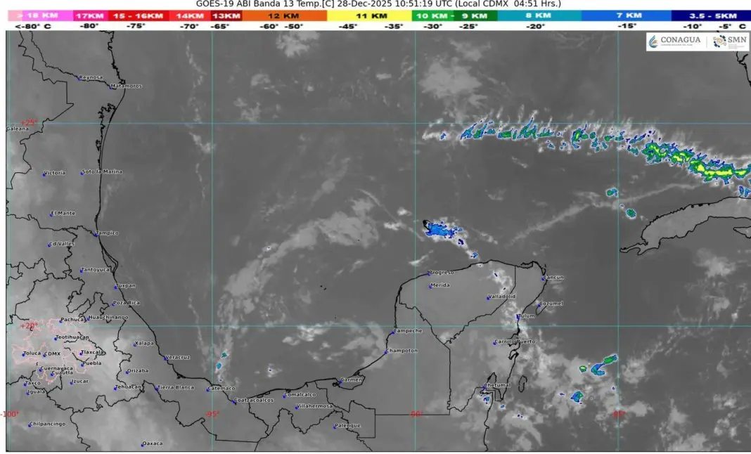 Weather map showing the forecast for Cold Front 25 affecting Quintana Roo