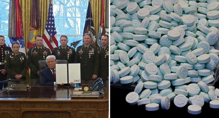 Illustration representing the U.S. designation of fentanyl as a weapon of mass destruction and its impact on Mexico-U.S. relations