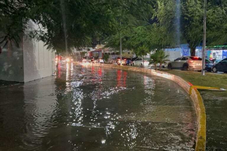 Flooded street in Cancún after heavy rainfall