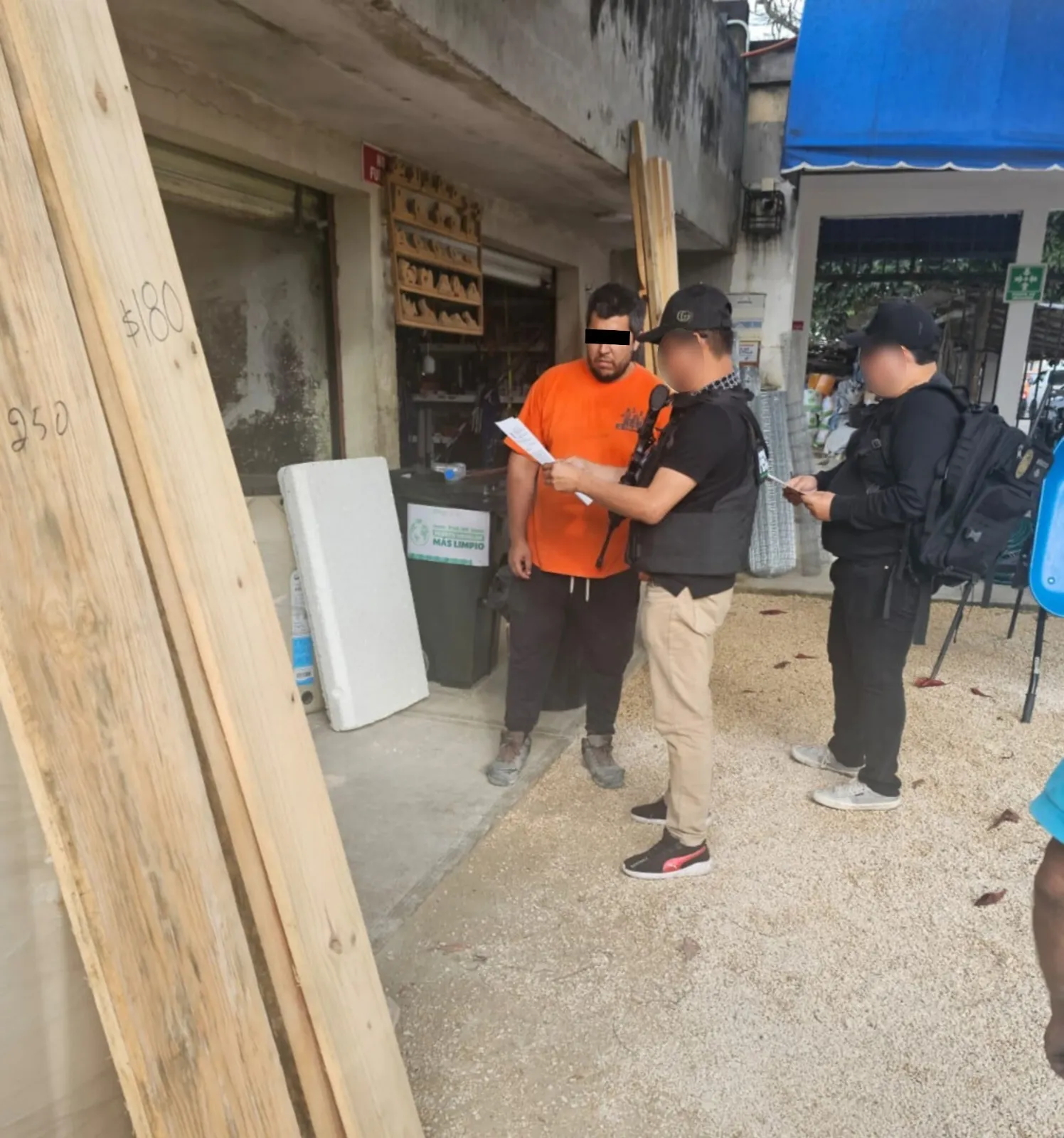 Authorities at the scene of a labor exploitation rescue operation in Puerto Morelos