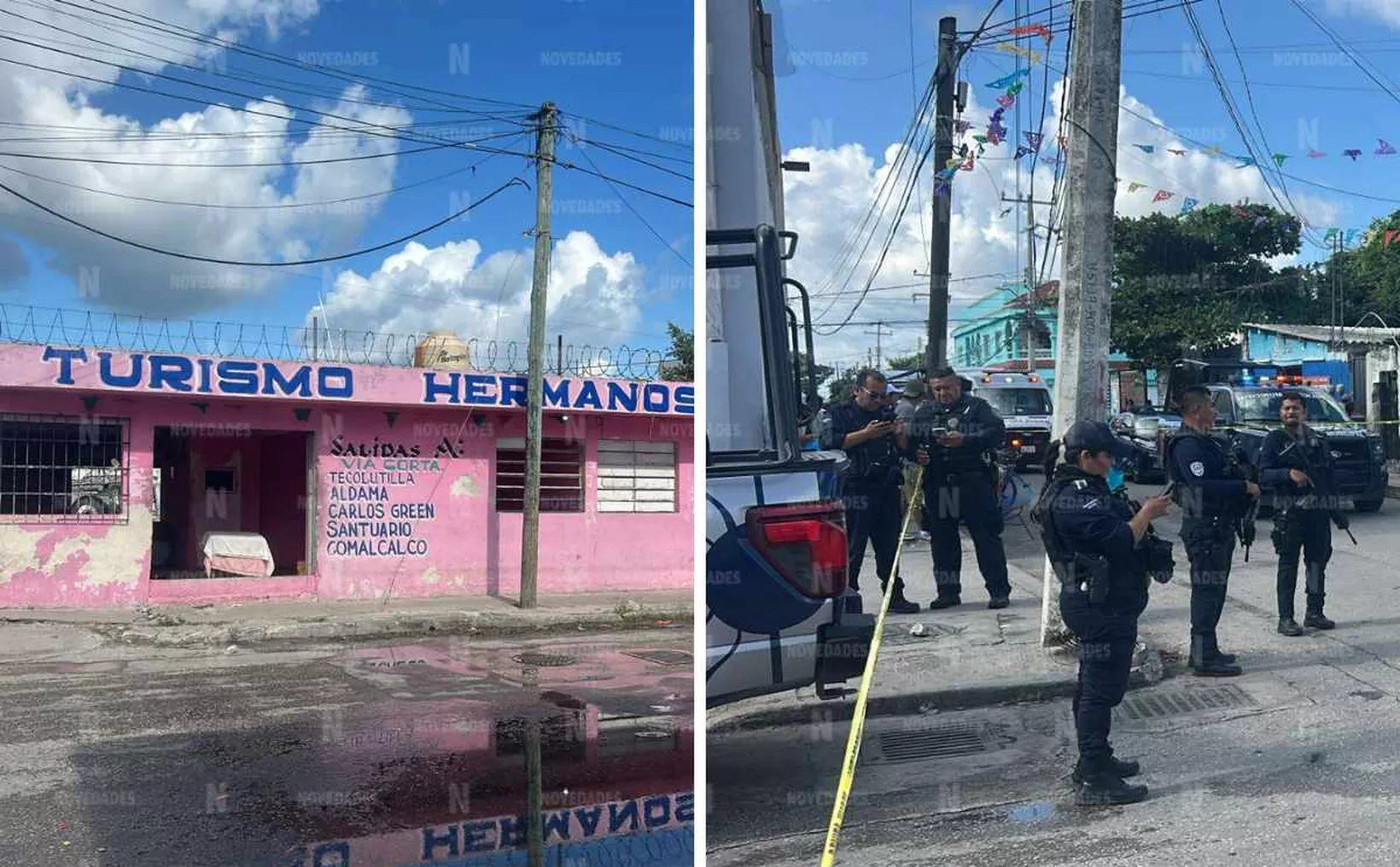 Police and emergency responders at the scene of a shooting in Cancún's Supermanzana 66