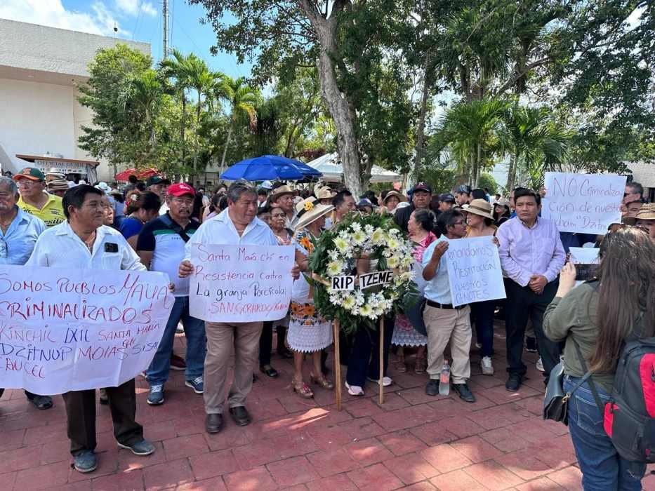 Maya community members protesting at Chichen Itza archaeological site