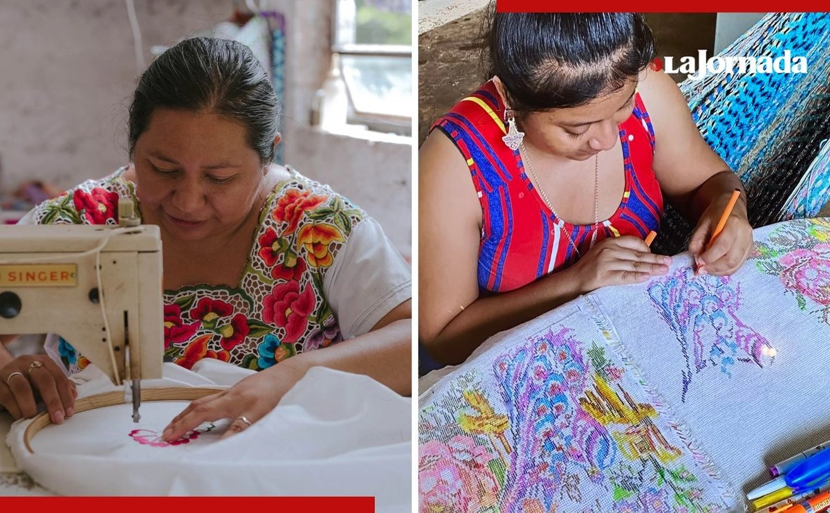 Images from the book 'El bordado maya de Yucatán: Patrimonio vivo' showing Maya embroidery
