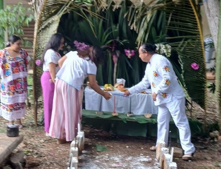 Traditional Maya Bix ritual with altars and offerings in Felipe Carrillo Puerto, Quintana Roo