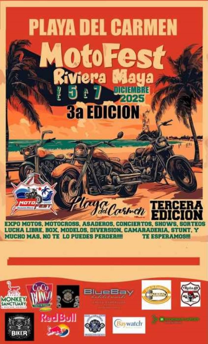 Motorcycle riders at MotoFest 2025 in Playa del Carmen