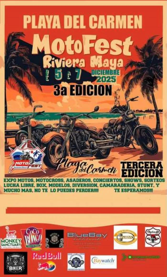 Motorcycle riders at MotoFest 2025 in Playa del Carmen