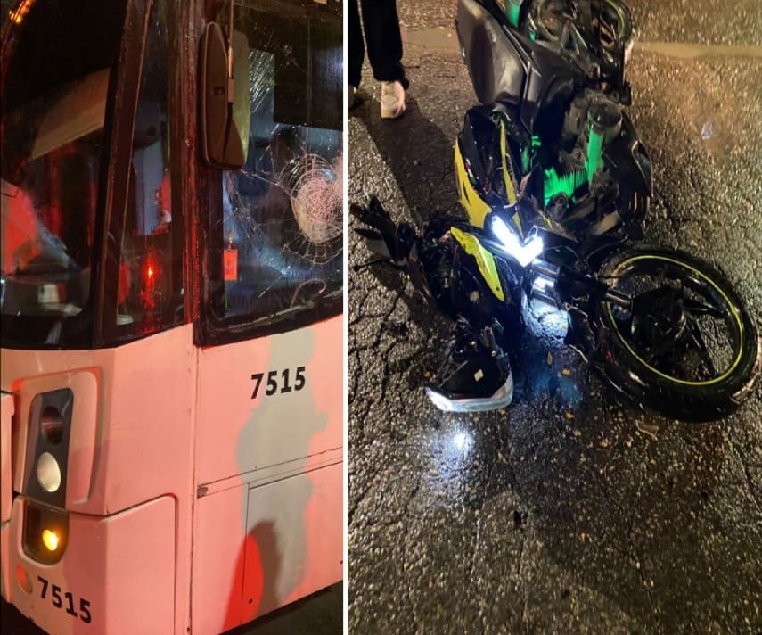 Motorcycle and bus involved in collision in Playa del Carmen