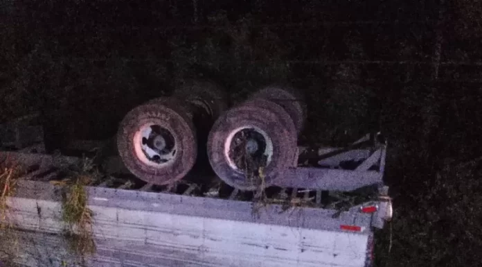 An overturned truck loaded with bananas on Highway 307 in Quintana Roo