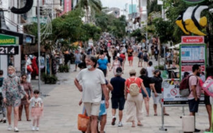 Playa del Carmen tourist zone with telecom infrastructure visible