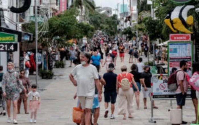 Playa del Carmen tourist zone with telecom infrastructure visible