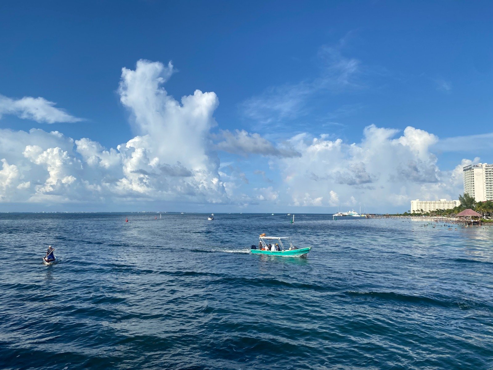 Aerial view of Quintana Roo coastline with boats