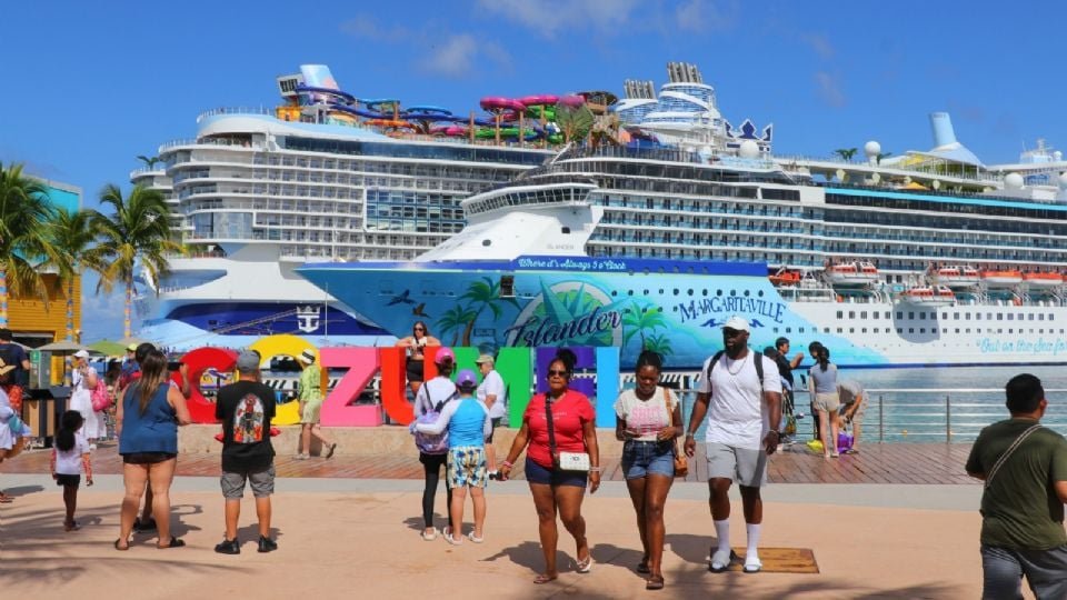 Tourists visiting Cozumel island during peak tourism season