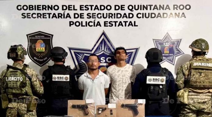 Two men detained in Cancún with weapons and drugs