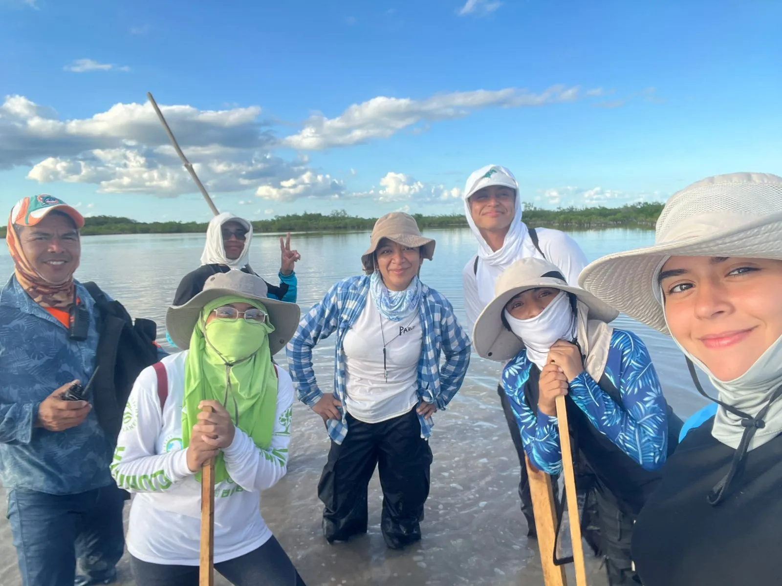 Environmental engineering students from Universidad del Caribe working on mangrove restoration in Sian Ka'an