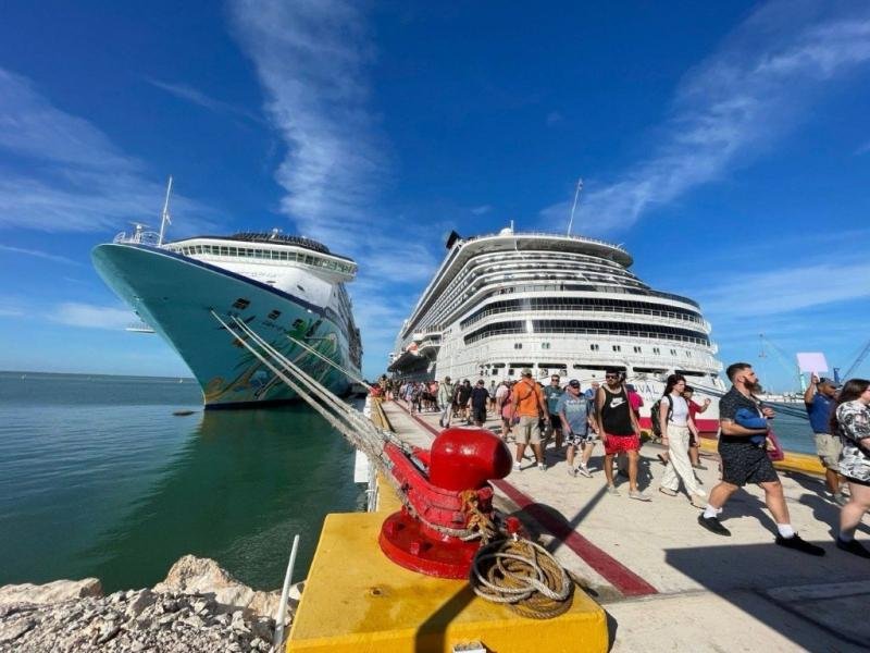 A cruise ship docked at the Port of Progreso in Yucatán Mexico