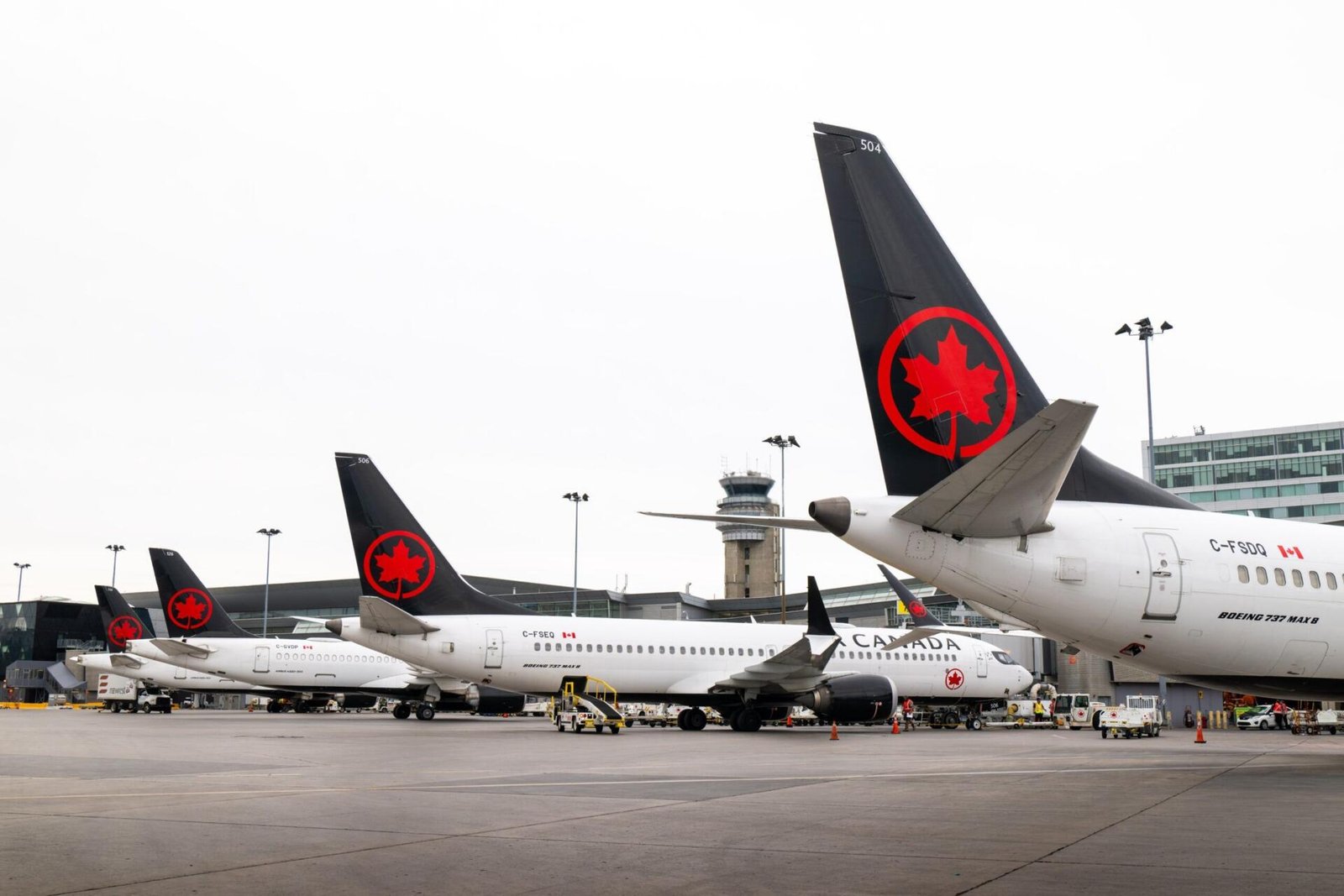 Air Canada Boeing 737 MAX aircraft on the tarmac at Calgary International Airport