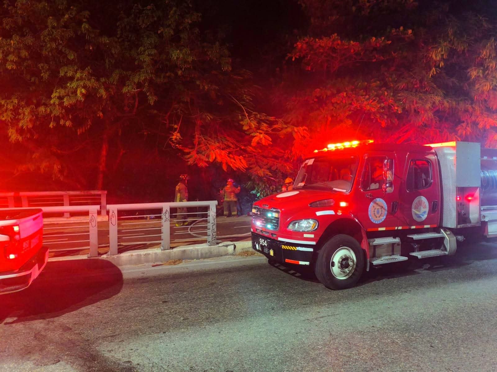 Firefighters responding to a fire in the Cancún hotel zone