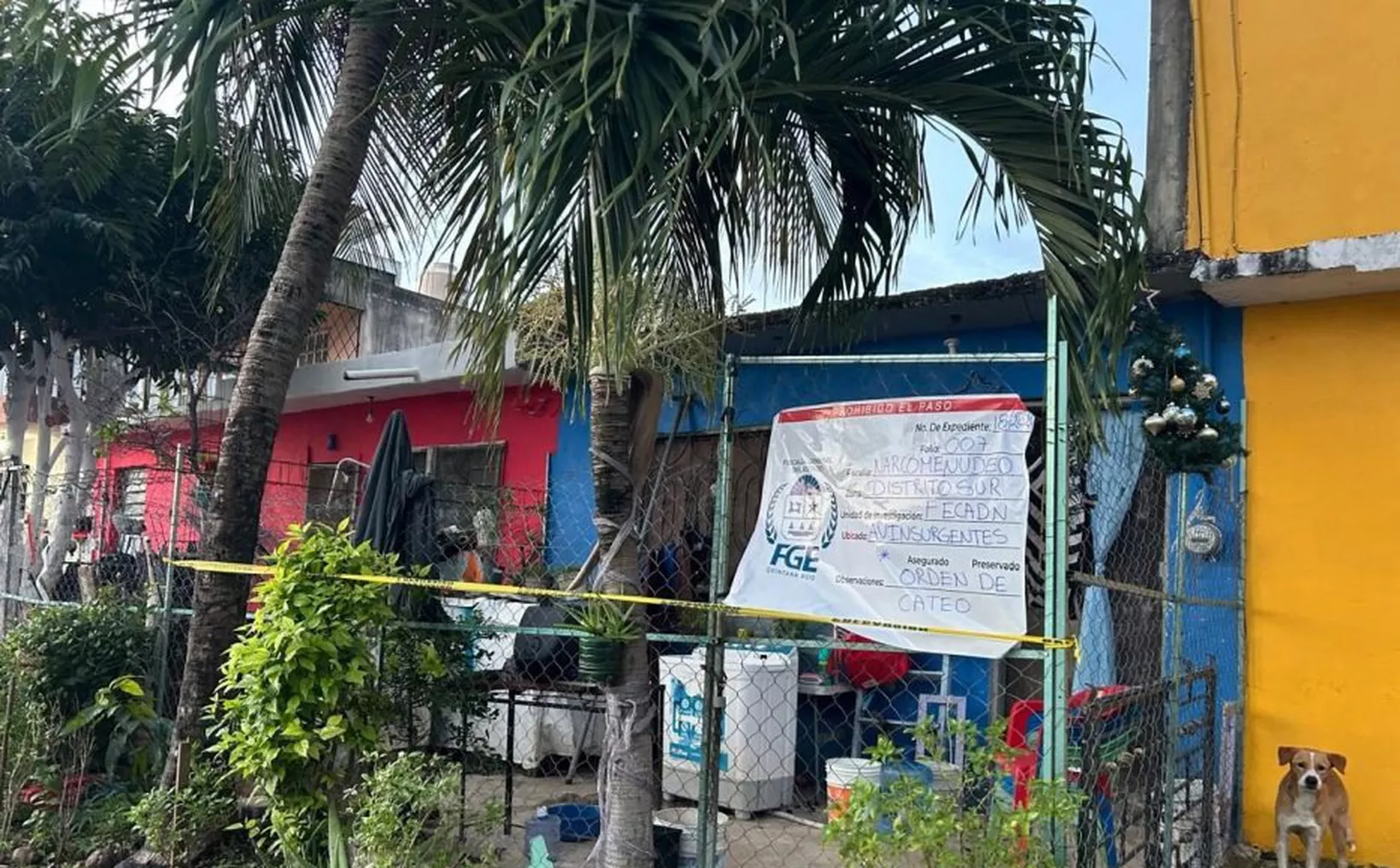 Law enforcement vehicles and personnel during a raid on an alleged drug sales point in Chetumal