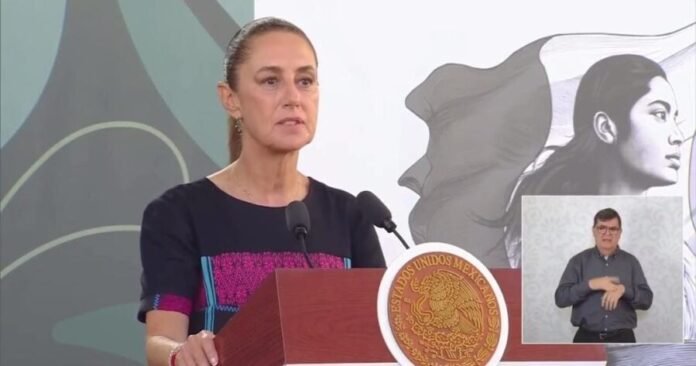 Mexican President Claudia Sheinbaum speaking at a press conference