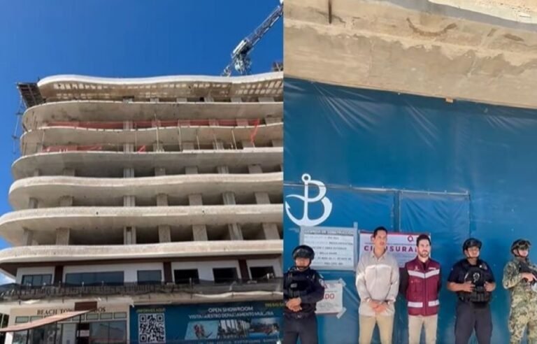 Construction site in Puerto Morelos with closure seals visible