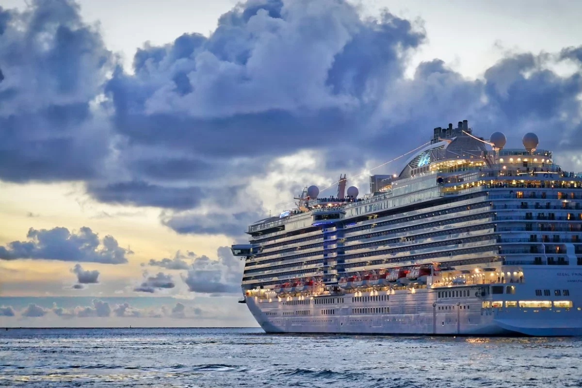 Aerial view of Cozumel cruise port with ships docked