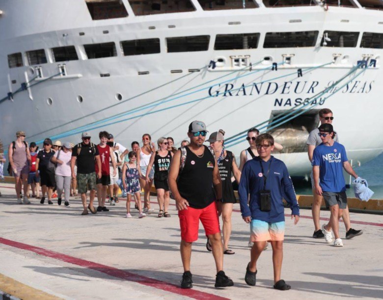 A cruise ship arriving at the port of Progreso in Yucatán, Mexico.