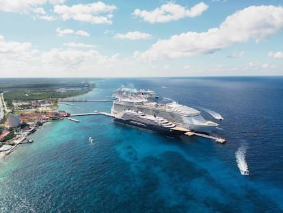 Cruise ships docked at the port of Cozumel, Quintana Roo, Mexico