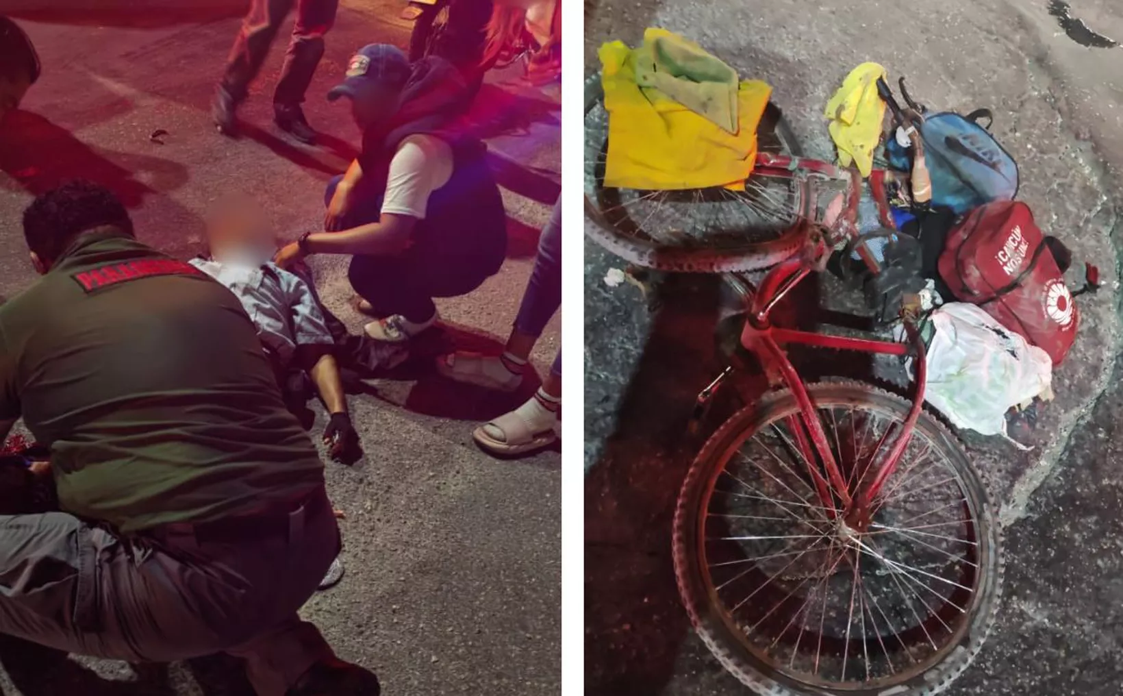 Scene of the traffic accident involving a Del Valle bus and a cyclist on José López Portillo Avenue in Cancún