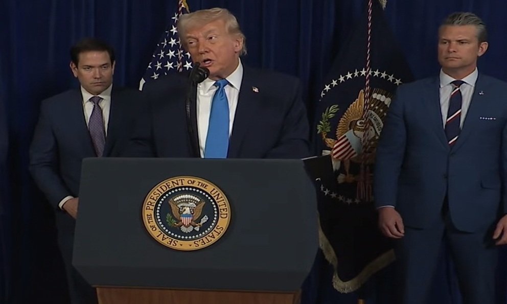 US President Donald Trump speaking at a White House press conference