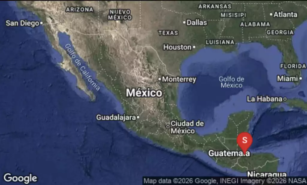Map showing the earthquake location south of Chetumal near the Guatemala border